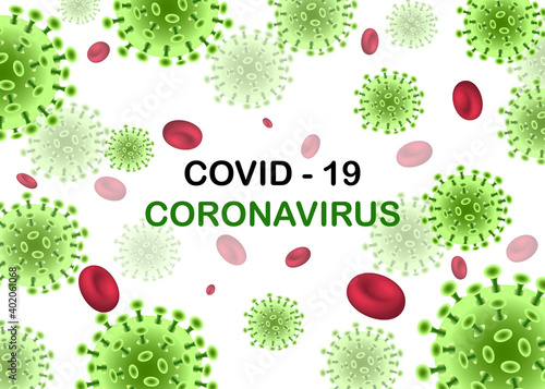 COVID-19. Coronavirus outbreak and red blood cells design for banners, websites, publications, news, prints.