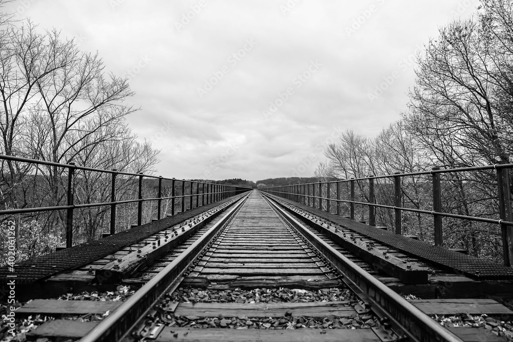 Empty vintage railway bridge in the country