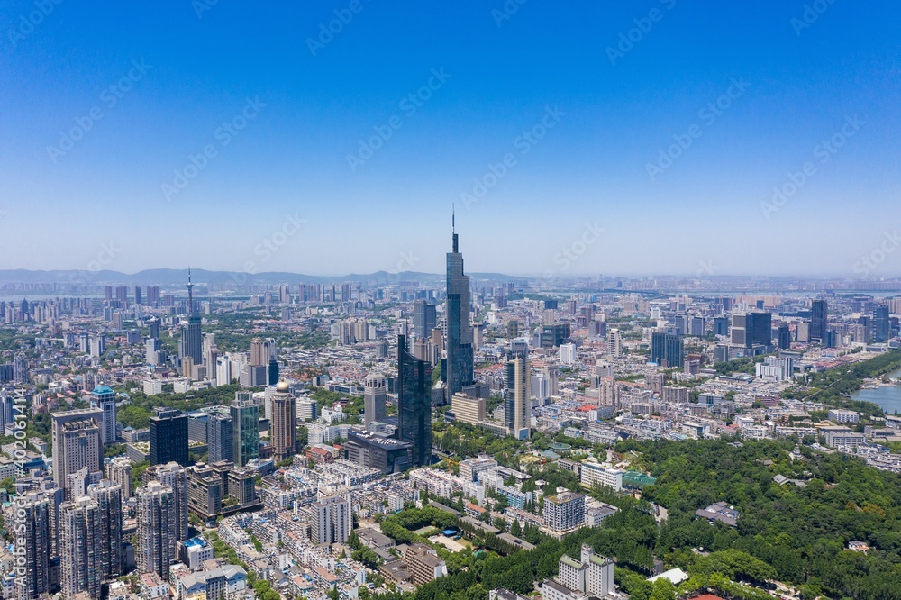 Aerial view of urban Nanjing city in a sunny day