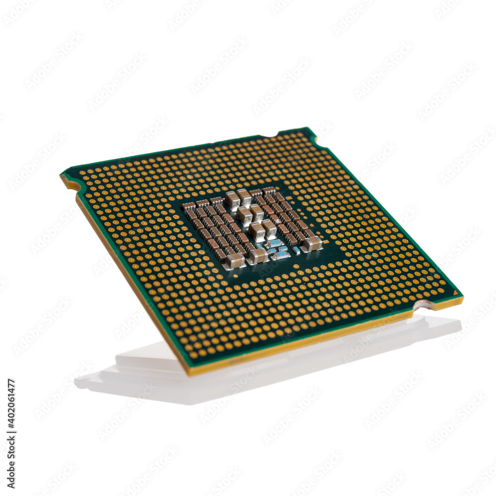 interchangeable silicon microprocessors for desktop, server, laptop, cpu surface with contacts for installation in the motherboard connector, processor selection for games, isolated on white interchangeable silicon microprocessors for desktop, server, laptop, cpu surface with contacts for installation in the motherboard connector, processor selection for games, isolated on white