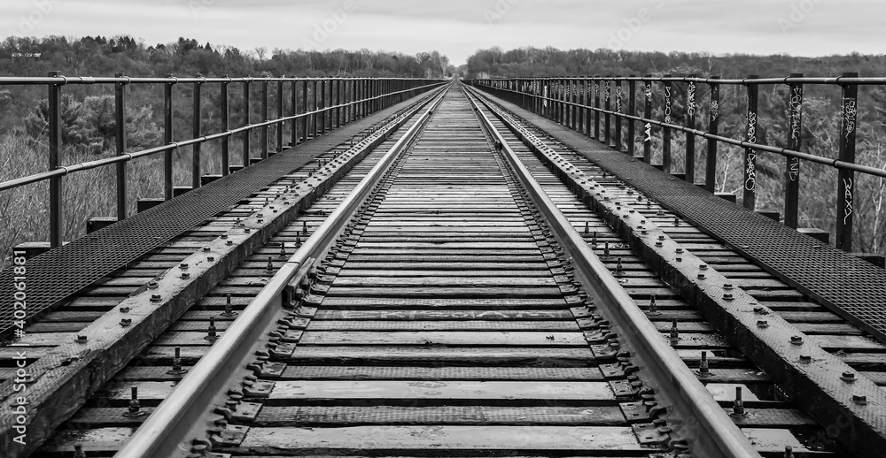 Empty vintage railway bridge in the country