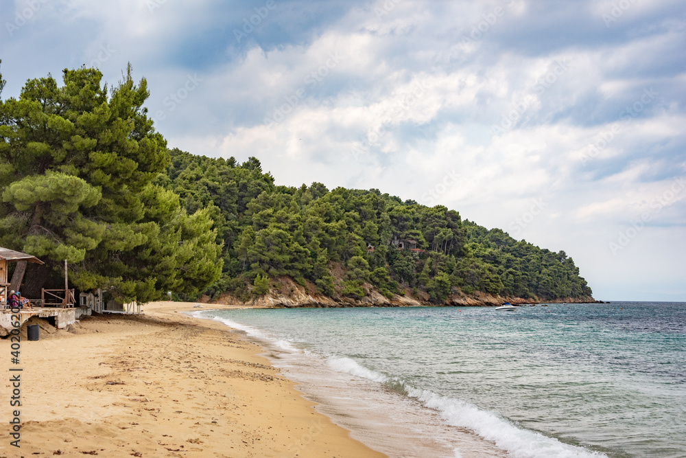 Fototapeta premium Vromolimnos beach on Skiathos island, Sporades, Greece.