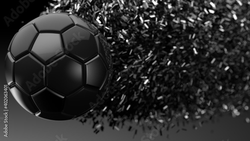 Soccer ball with Particles under Black Background. 3D sketch design and illustration. 3D high quality rendering. 