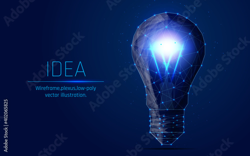 Vector Incandescent light bulb with bright light. Creative good idea came. innovation concept. inspiration, ideas concepts with light bulb. vector illustration, triangle, plexus, low poly, dot