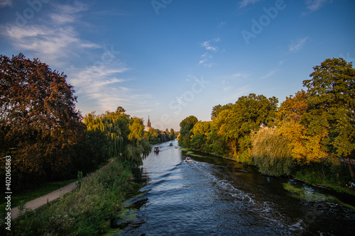 View of the Havel river in Potsdam from bridge in summer with blue sky, Germany