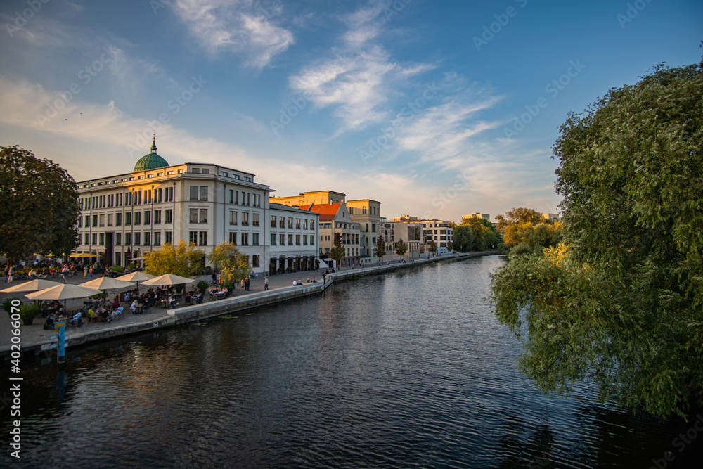 View of the Havel river in Potsdam from bridge in summer with blue sky, Germany