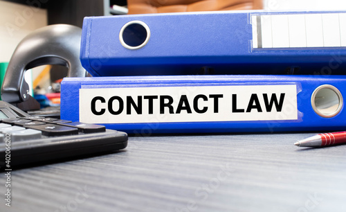 Blue folder with the label Contract Law