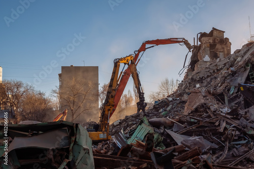 Process of demolition of old industrial building