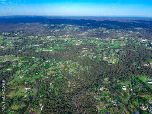 Photography Panoramic Aerial view of Dural a country suburb in Sydney NSW Australia with lus