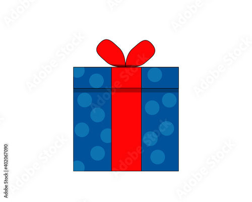 REGALO CUADRADO  AZUL CON CIRCULOS Y MOÑO ROJO 