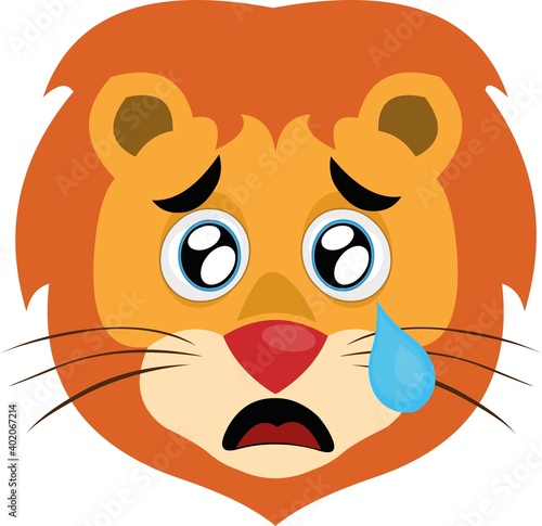 Vector illustration of a lion's head, with a sad expression
