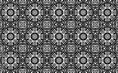 Ethnic exotic geometric background in Mexican, Native American, African style. Abstract black white template. Vector graphics for wallpapers