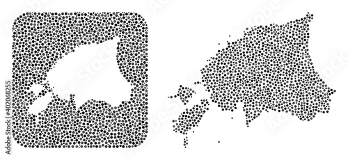 Map of Estonia mosaic composed with circle dots and stencil. Vector map of Estonia mosaic of filled circles in various sizes and grey color tinges. Designed for education posters. photo