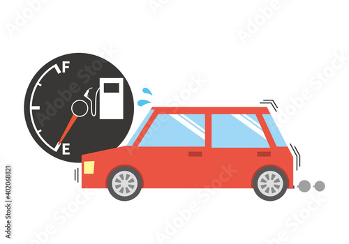 ガス欠で止まりそうな赤い車