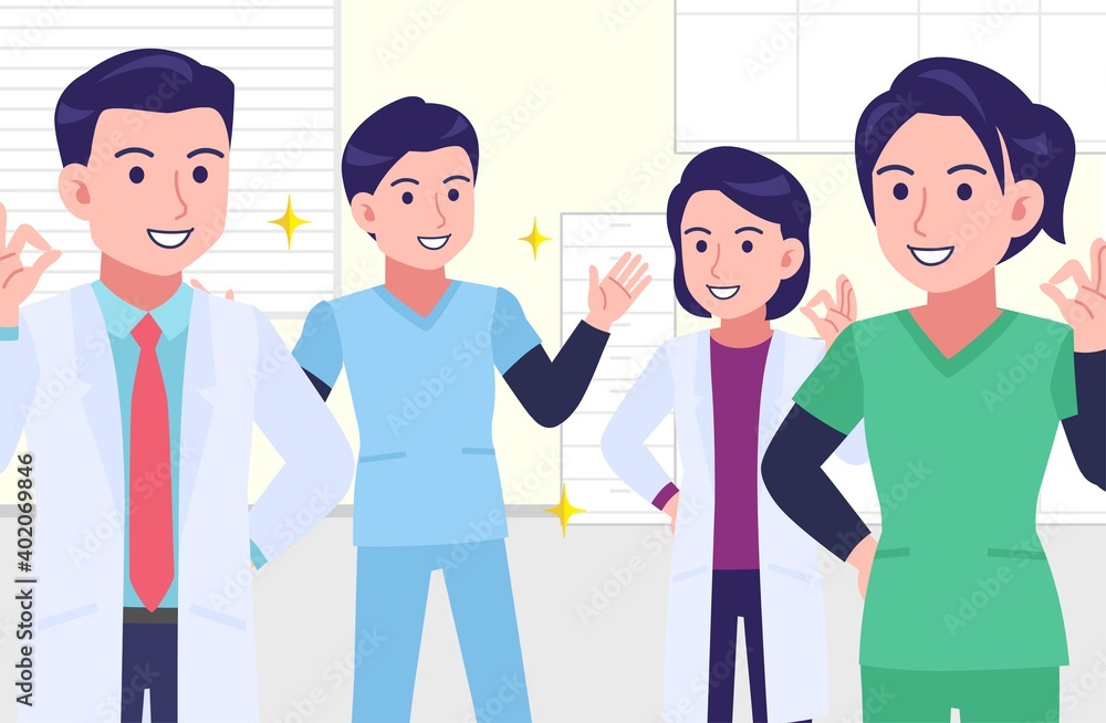 Young and healthy healthcare professionals with background Young and healthy healthcare professionals with background