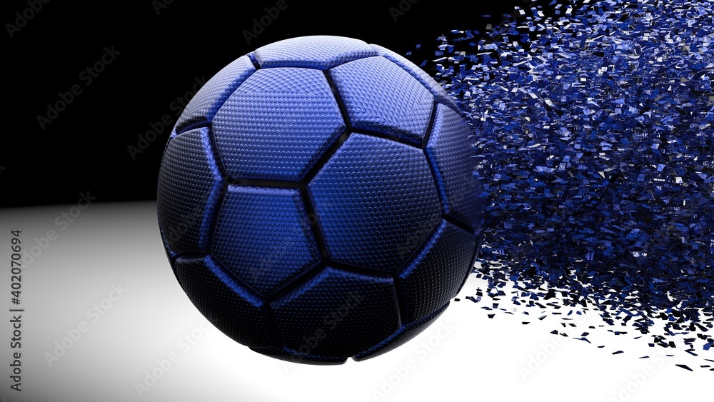 Fototapeta premium Soccer ball with Particles under Black Background. 3D sketch design and illustration. 3D CG. 3D high quality rendering. 