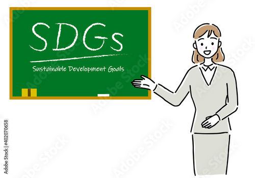 SDGsの説明をする女性のイラスト