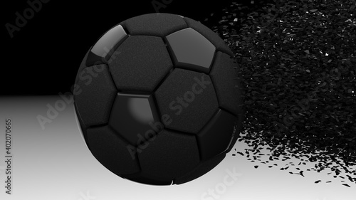 Soccer ball with Particles under Black Background. 3D sketch design and illustration. 3D CG. 3D high quality rendering. 