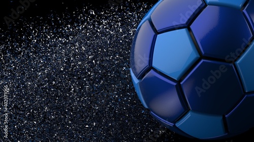 Soccer ball with Particles under Black Background. 3D sketch design and illustration. 3D CG. 3D high quality rendering. 