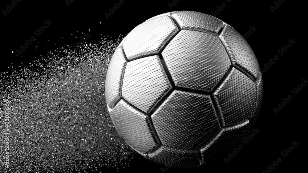 Fototapeta premium Soccer ball with Particles under Black Background. 3D sketch design and illustration. 3D CG. 3D high quality rendering. 
