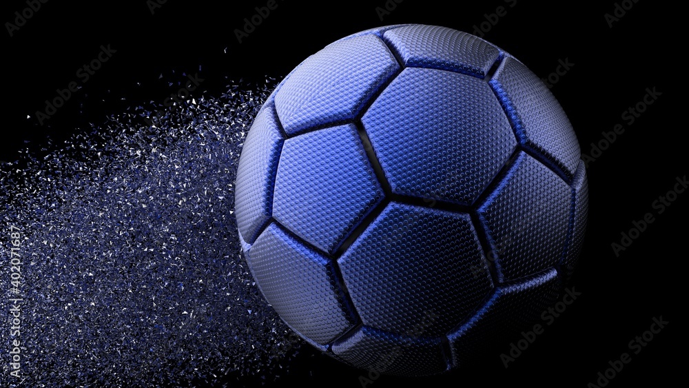 Naklejka premium Soccer ball with Particles under Black Background. 3D sketch design and illustration. 3D CG. 3D high quality rendering. 