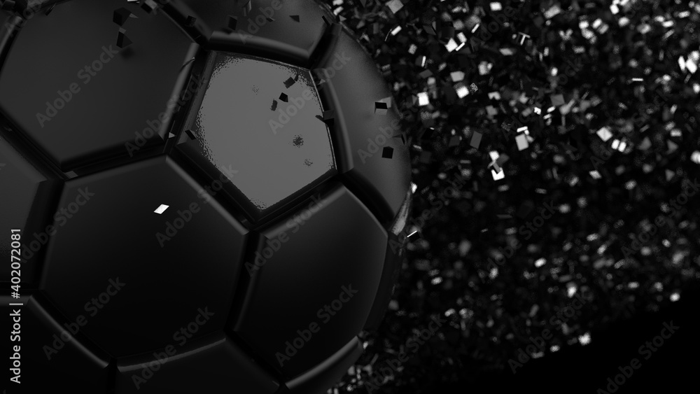 Soccer ball with Particles under Black Background. 3D sketch design and illustration. 3D CG. 3D high quality rendering.
Soccer ball with Particles under Black Background. 3D sketch design and illustration. 3D CG. 3D high quality rendering.