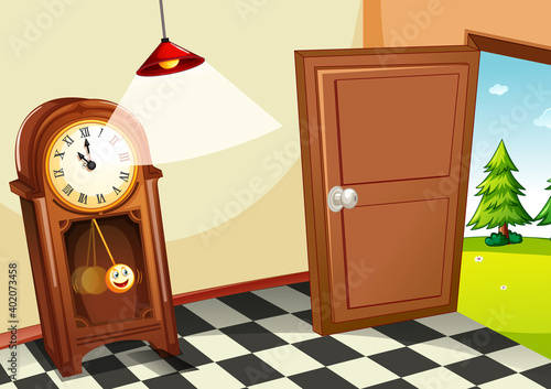 Vintage wooden clock in the room