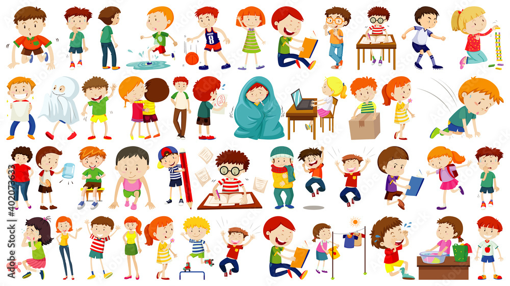 Set of cute kids cartoon character Set of cute kids cartoon character
