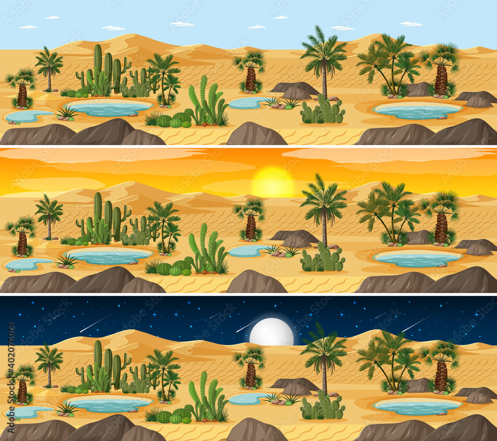 Desert nature landscape scene at different times of day