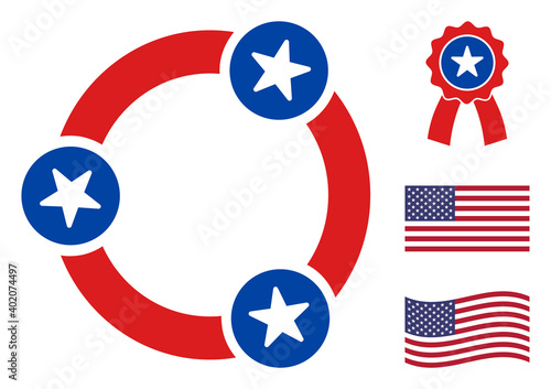 Collaboration icon in blue and red colors with stars. Collaboration illustration style uses American official colors of Democratic and Republican political parties, and star shapes.