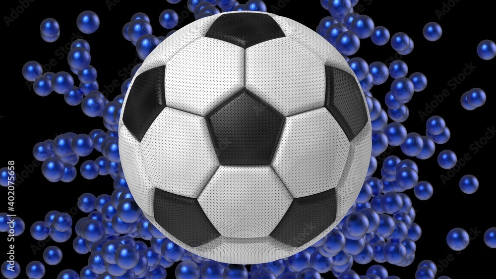 Obraz premium Soccer ball with Particles under Black Background. 3D sketch design and illustration. 3D CG. 3D high quality rendering.