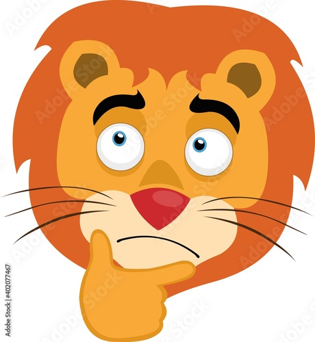 Vector illustration of emoticon of the face of a thinking lion