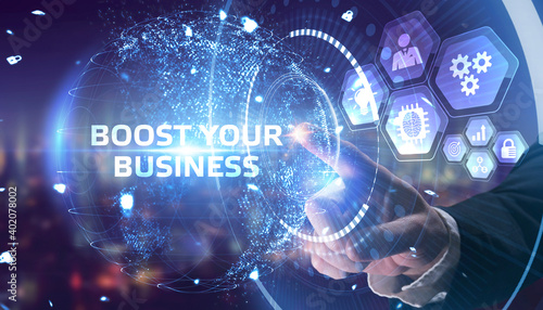 Wallpaper Mural Business, Technology, Internet and network concept. Young businessman shows the word: Boost your business Torontodigital.ca