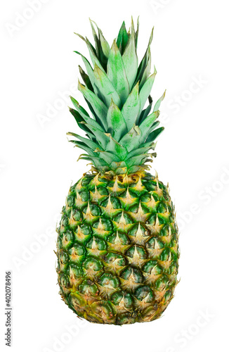 appetizing pineapple on white isolated background, symbol of warm countries