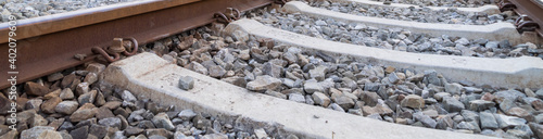 A panoramic closeup of a railroad
