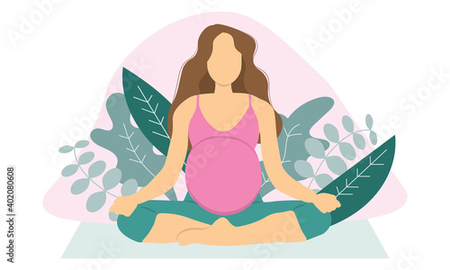 Pregnant woman doing yoga in nature