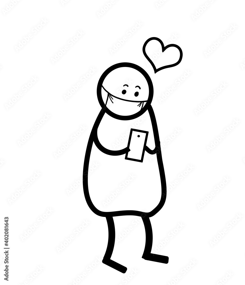 Fototapeta premium Stick man Love Mobile Phone