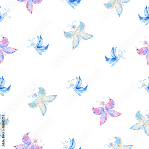 Watercolor pattern with butterflies . Perfect for fabric and Wallpaper.