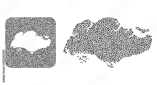 Map of Singapore collage composed with spheric dots and cut out shape. Vector map of Singapore collage of spheric dots in different sizes and gray color hues. Created for abstract propaganda.