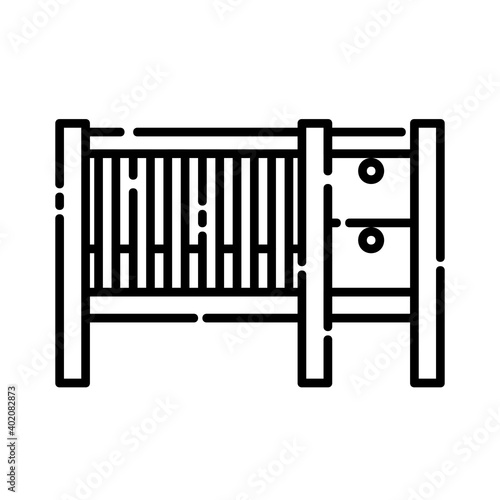 Baby cribs, Icon design, Vector, Clip art, Illustration, Line icon design style.