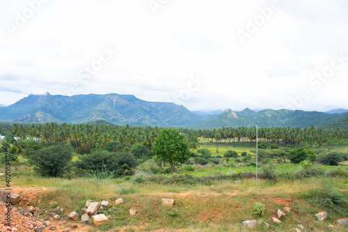 Hills and Farmlands of South India - Tamilnadu Landscape . Beautiful farmlands - A view from the hills of Theni District, South India. Stock Images. photo