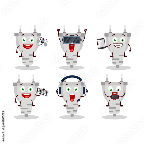 White plug cartoon character are playing games with various cute emoticons
