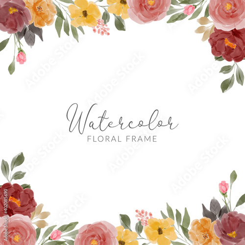 watercolor rose flower arrangement square frame