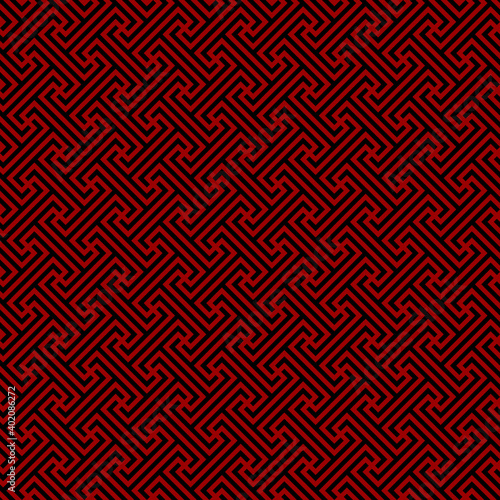 continuous diagonal meander. greek fret repeated motif. vector seamless pattern. simple black and red repetitive background. geometric shapes. fabric swatch. wrapping paper. modern stylish texture