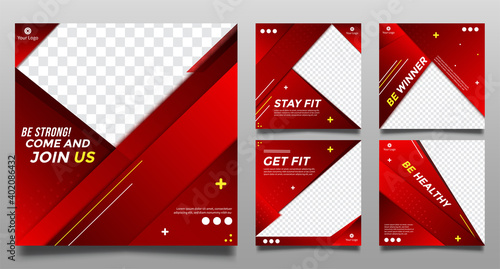 Sports Social media square banner templates. Promotional banner for social media post. Red color modern vector design. Vector eps 10.