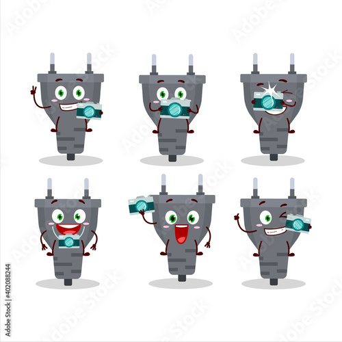 Photographer profession emoticon with black plug cartoon character