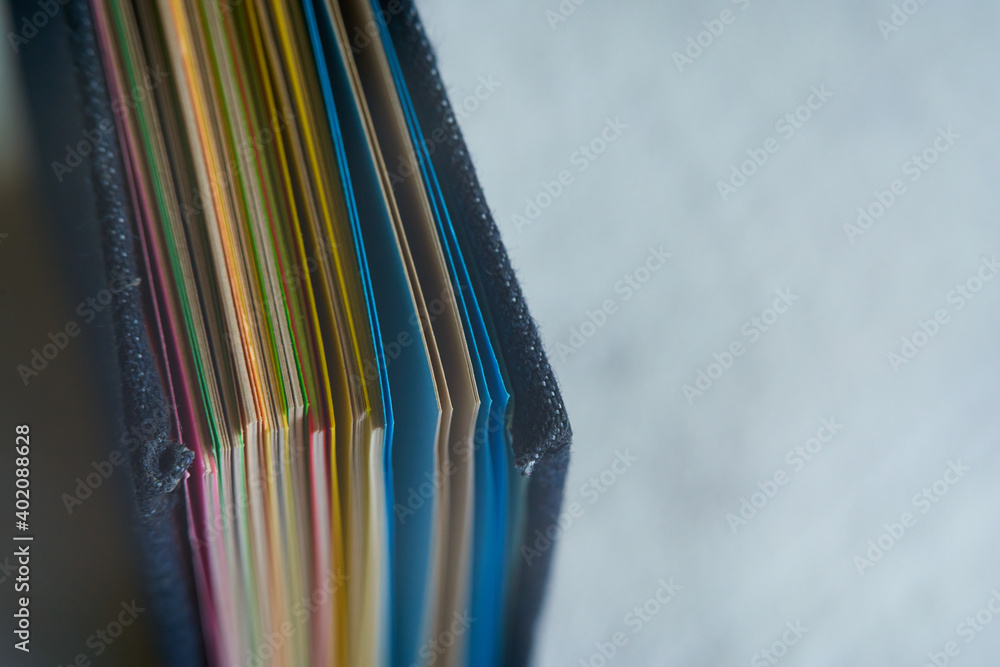recycled color sheets inside a folder. Handmade book. copy space recycled color sheets inside a folder. Handmade book. copy space