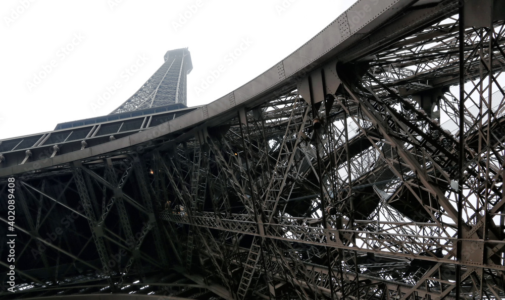 Metal construction of the Eiffel Tower in Paris, France