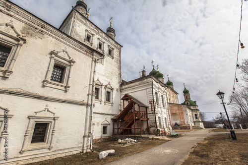 A beautiful shot of the Orthodox Church of All Saints in the Goritsky Assumption Monastery, located in the city of Pereslavl, Russia, in winter photo