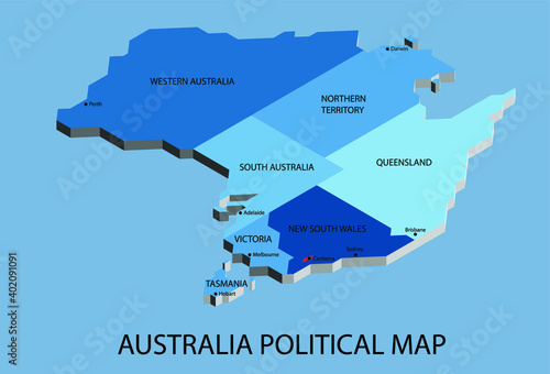 Australia political isometric map divide by state colorful outline simplicity style. Vector illustration.